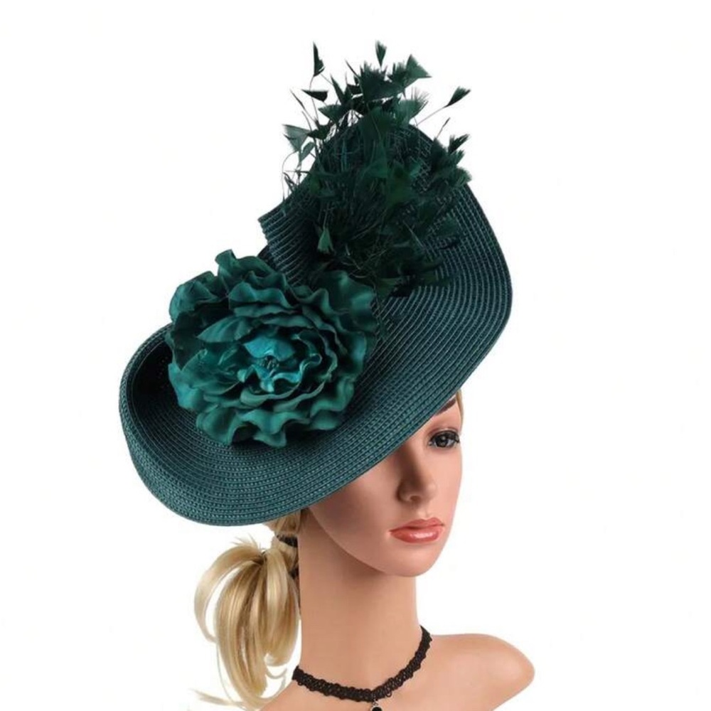 Women's Teal Green Floral Feather Fascinator Hat
